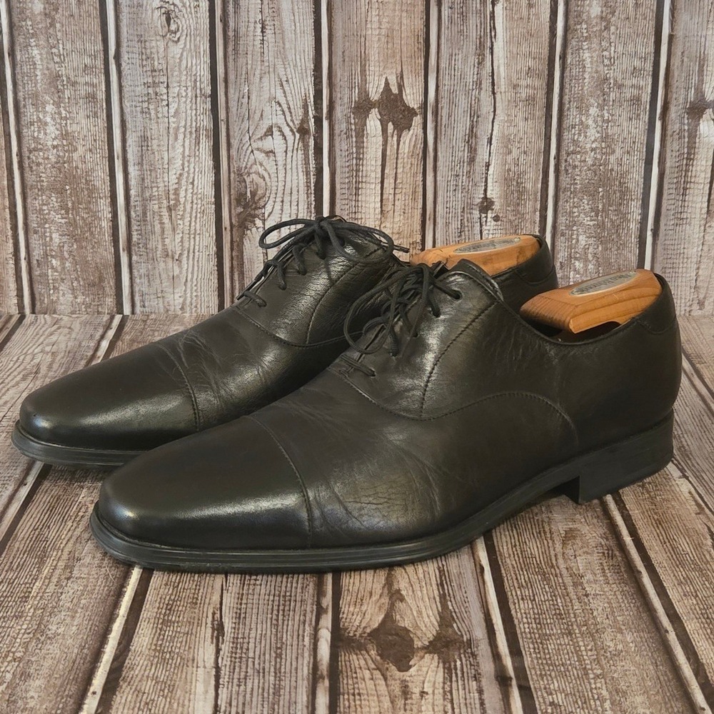 Sz 9 Mens Magnanni Mens Black Leather‎ Cap Toe Oxford Dress Shoes Made in Spain